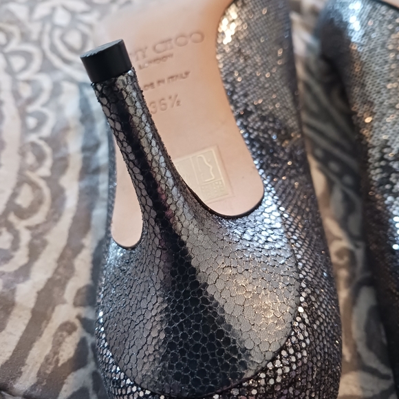 Jimmy Choo Isabel Glittery Peep Toe Kitten Heel Pump Women's 36.5 - Picture 12 of 14